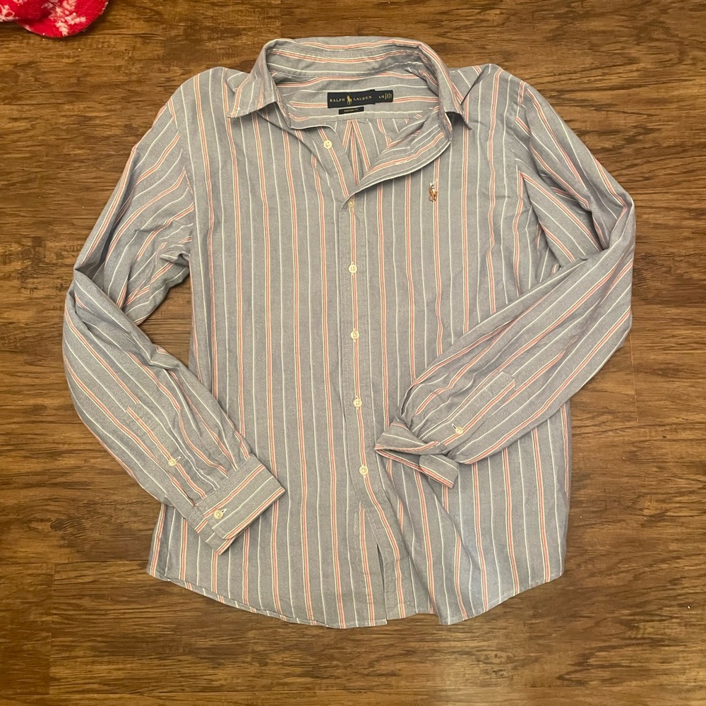 Ralph Lauren Blue and Pink Custom fit Button Down Shirt